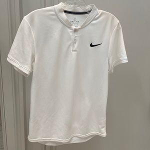 NIKE DRI-FIT TENNIS HALF COLAR SHIRT SIZE  SMALL WHITE WITH BLACK TRIM & SWOOSH